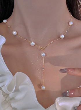 满天星珍珠流苏Y型锁骨链女款