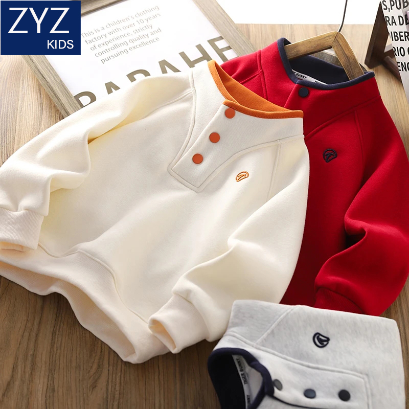 男童加绒卫衣洋气拼色保暖防风潮