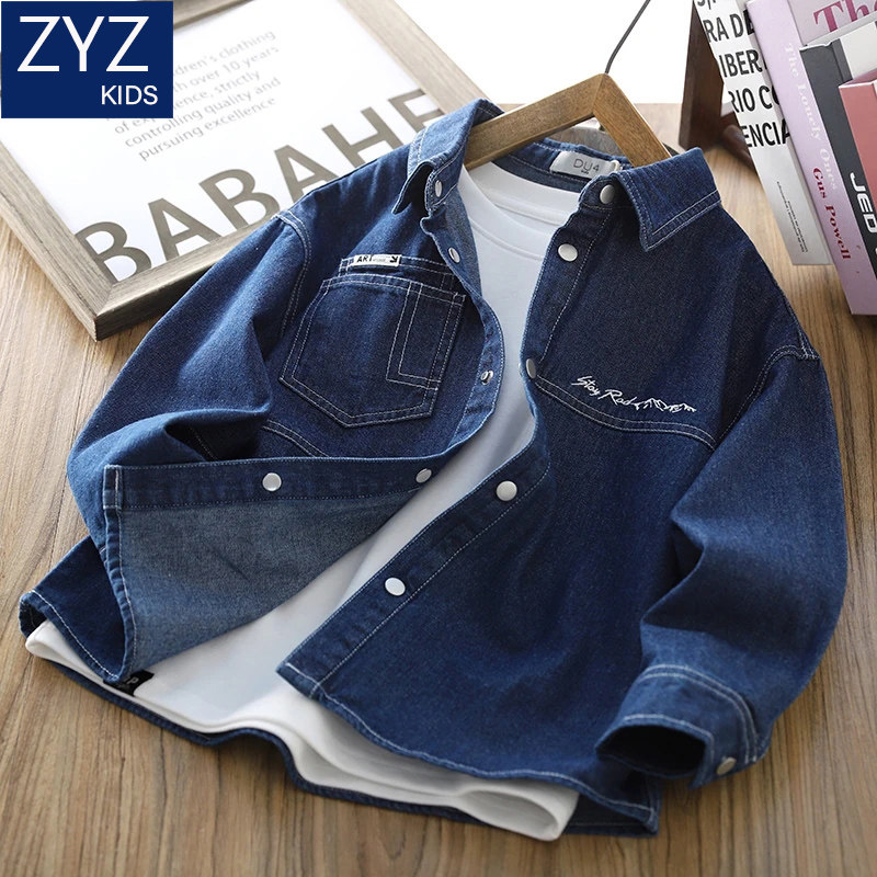 男童春秋薄款牛仔外套2026新款大童儿童洋气酷帅潮流男孩长袖衬衫