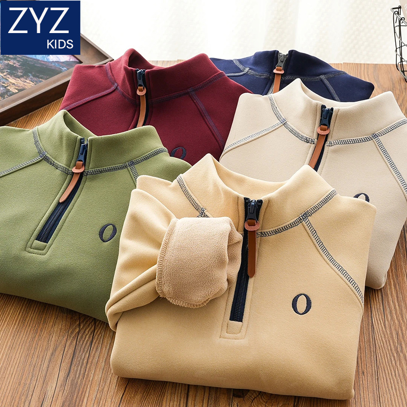 男童冬季加绒半高领防风保暖卫衣