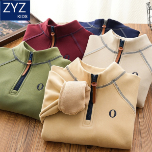 男童冬季 中大童儿童洋气半高领防风保暖运动上衣 加绒卫衣2025新款