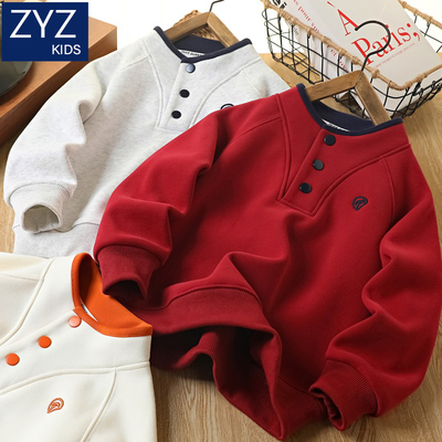 男童加绒卫衣洋气拼色保暖防风潮