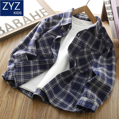 男童早秋纯棉洋气格子衬衫外套潮