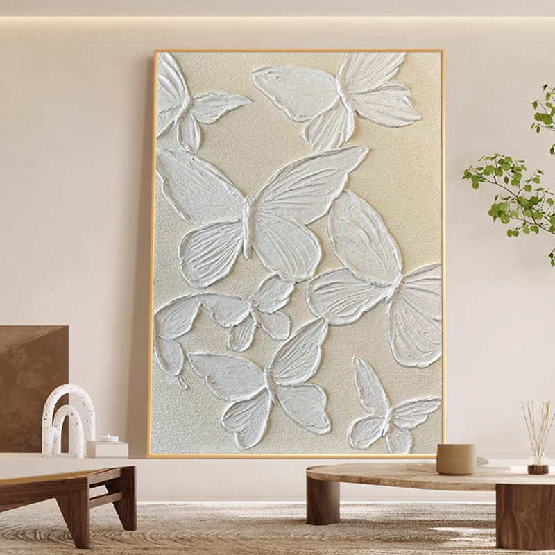 立体石英砂蝴蝶手绘油画简约卧室床头挂画肌理画客厅背景墙装饰画图片