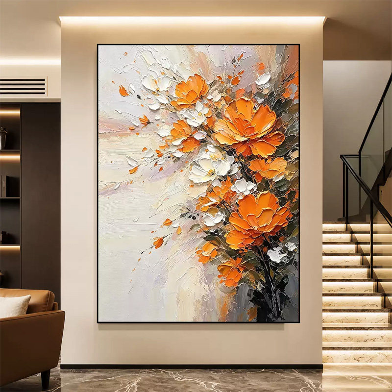 手绘油画《心想事橙》客厅装饰画玄关餐厅挂画现代花卉手工油画