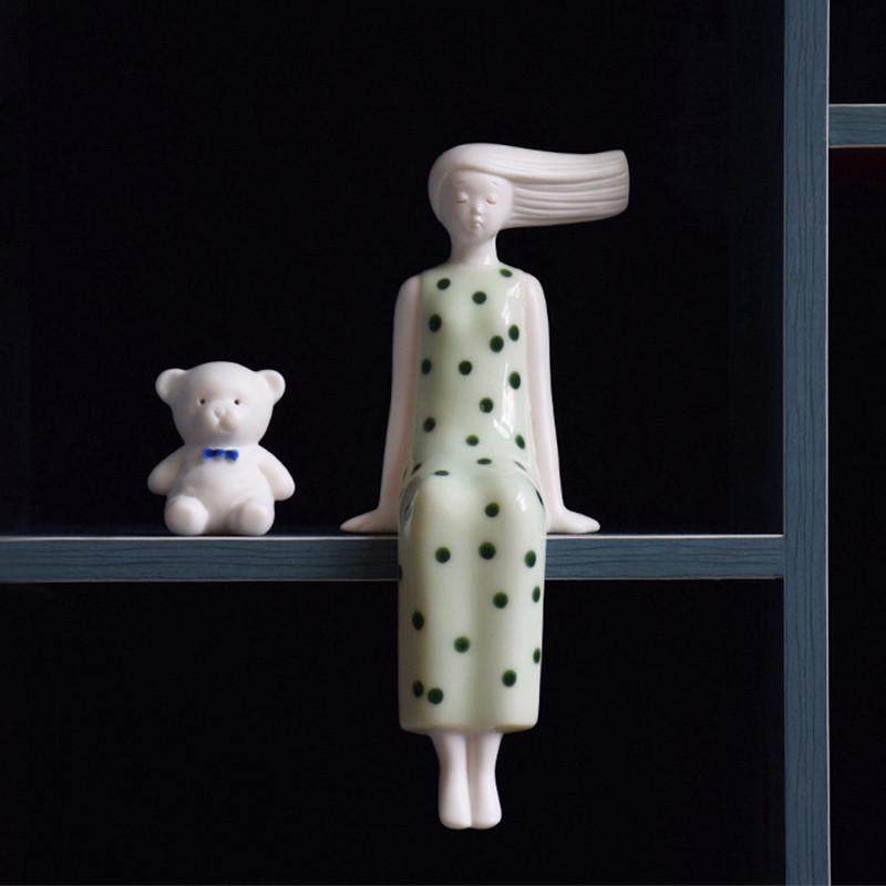 陶瓷女孩摆件客厅家居桌面装饰品摆设人物雕塑艺术坐姿电视柜小,家居饰品,装饰摆件,淘宝优惠券,粉丝福利购,淘宝优惠卷