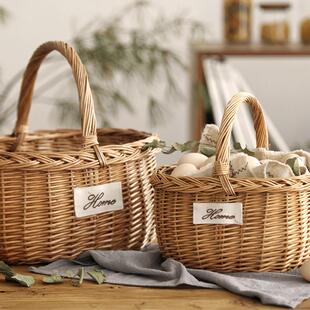 藤编柳编编织野餐篮手提花篮水果采摘竹篮子竹编鸡蛋篮竹筐收纳筐