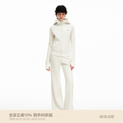 PUKI 醋酸 分割结构 显瘦休闲运动套装上衣微喇裤