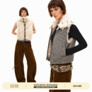 PUKI「双面两穿」环保羊羔绒马甲 原创复古格纹高领百搭拉链外套