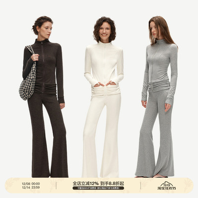 PUKI「显瘦2.0」立体裁剪收腰显瘦褶皱立领运动上衣休闲套装