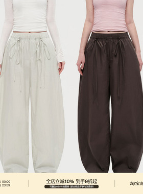 PUKI 廓形伞兵工装裤 复古系带蝴蝶结松弛飘逸感弯刀长裤