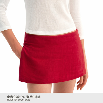 PUKI “100%云感亚麻”正红色短裙 超柔肌理感mini裙裤_年度力荐