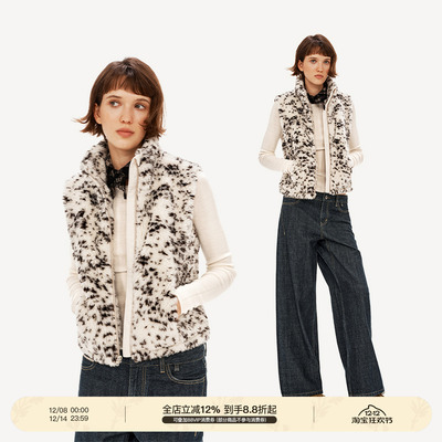 PUKI 羊羔毛大朵摇粒绒复古加厚保暖夹棉斑点马甲