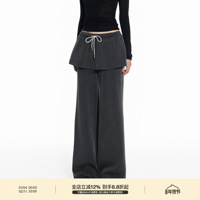 PUKI 原创两穿运动裤 可拆卸芭蕾裙裤松弛感空气层叠穿绒感长裤