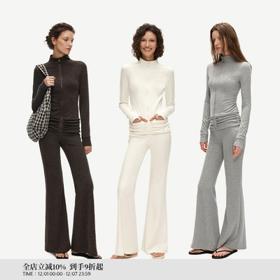 PUKI「显瘦2.0」立体裁剪收腰显瘦褶皱立领运动上衣休闲套装