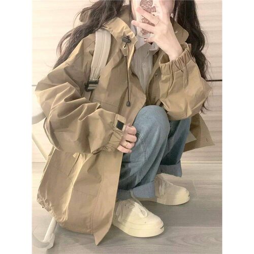美式风衣外套女春夏款2026新款学生宽松早春薄款冲锋衣工装上衣潮
