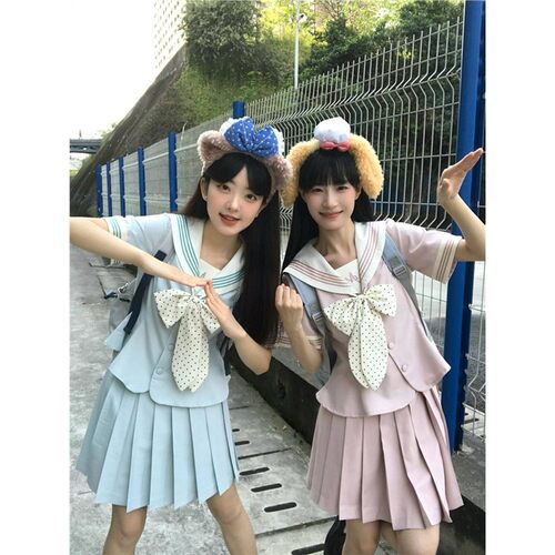 空栗鼠丸【桃芙梨】jk制服水手服收腰甜美学院风百褶裙双子套装女
