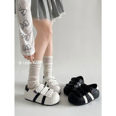 女厚底内增高大头休闲板鞋 小熊出走奶酪包 可爱丑萌魔术贴小白鞋