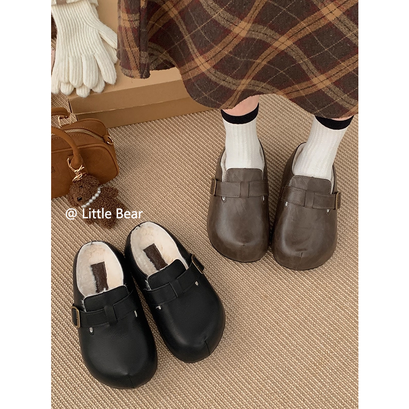 小熊出走酷酷厚底加绒包头勃肯鞋