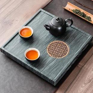 整块乌金石茶盘中式 木纹石 长方形排水茶台简约石头家用茶海托盘