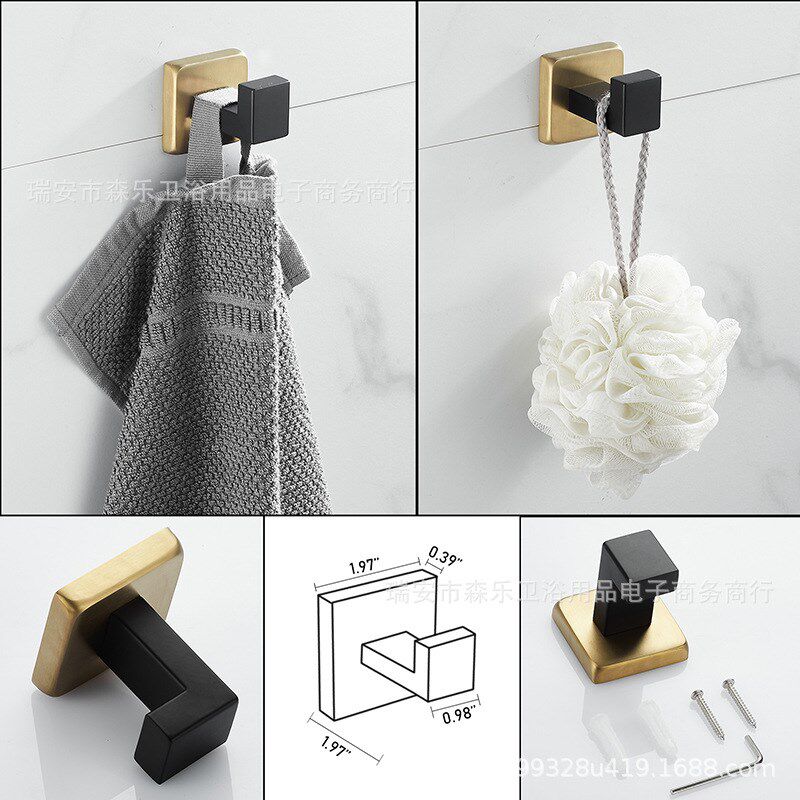 304不锈钢毛巾架黑金方座毛巾环卫生间纸巾架亚马逊卫浴挂件套装