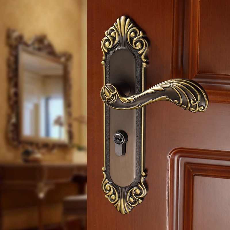 新中式门锁室内卧室门把手静音家用锁具仿古轻奢木门锁欧式房门锁