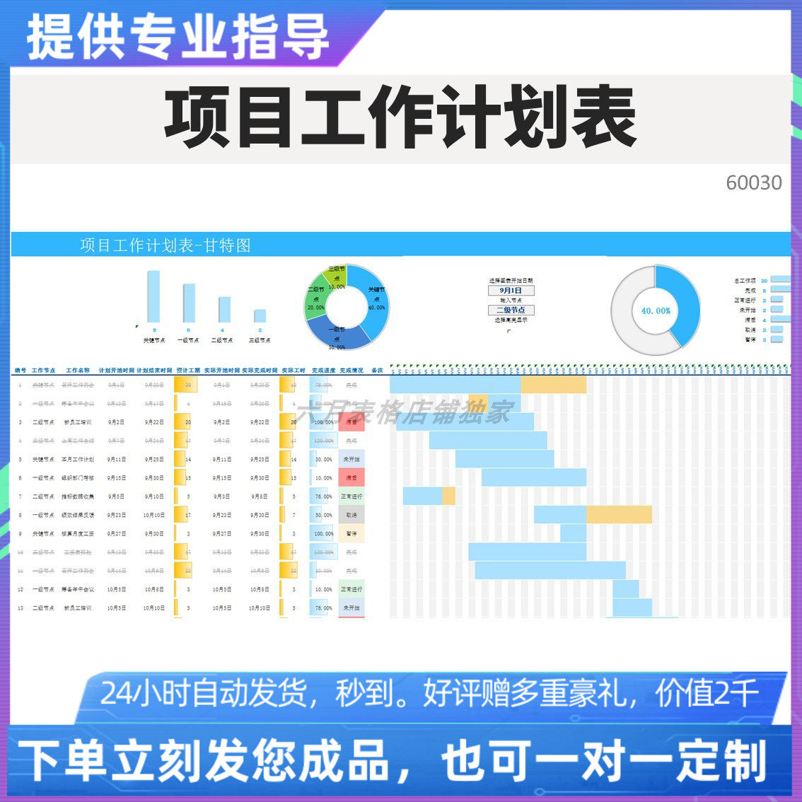 施工进度计划项目工作计划表-甘特图excel表格定制