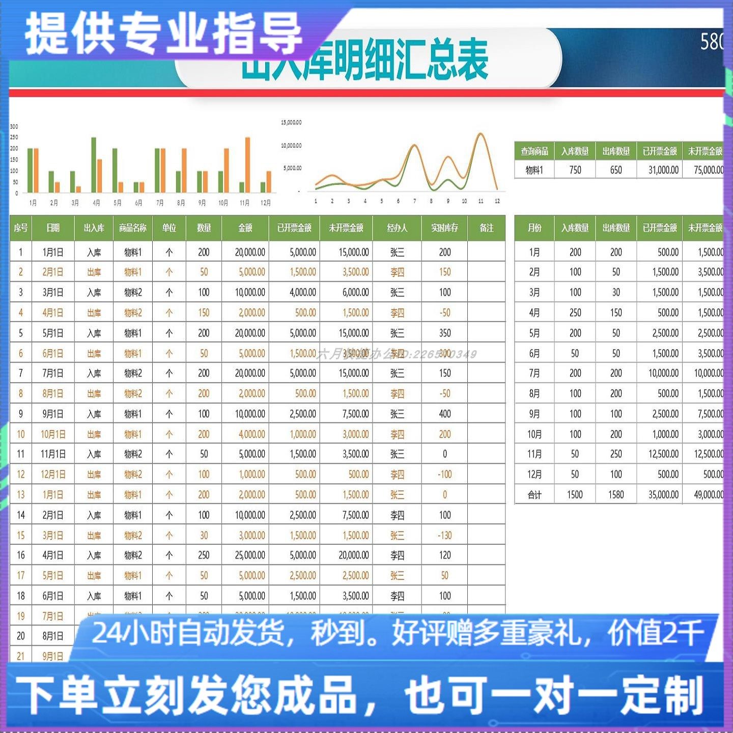 原创设计出入库明细汇总表EXCEL表格WPS系统定制