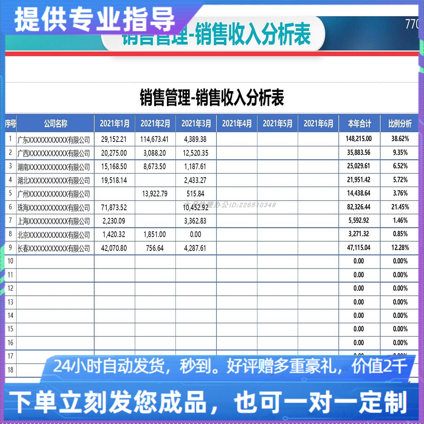 原创设计销售管理-销售收入分析表EXCEL表格WPS系统定制