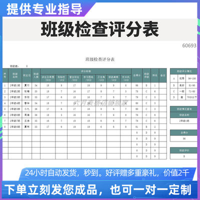 原创设计精品班级检查评分表EXCEL表格定制