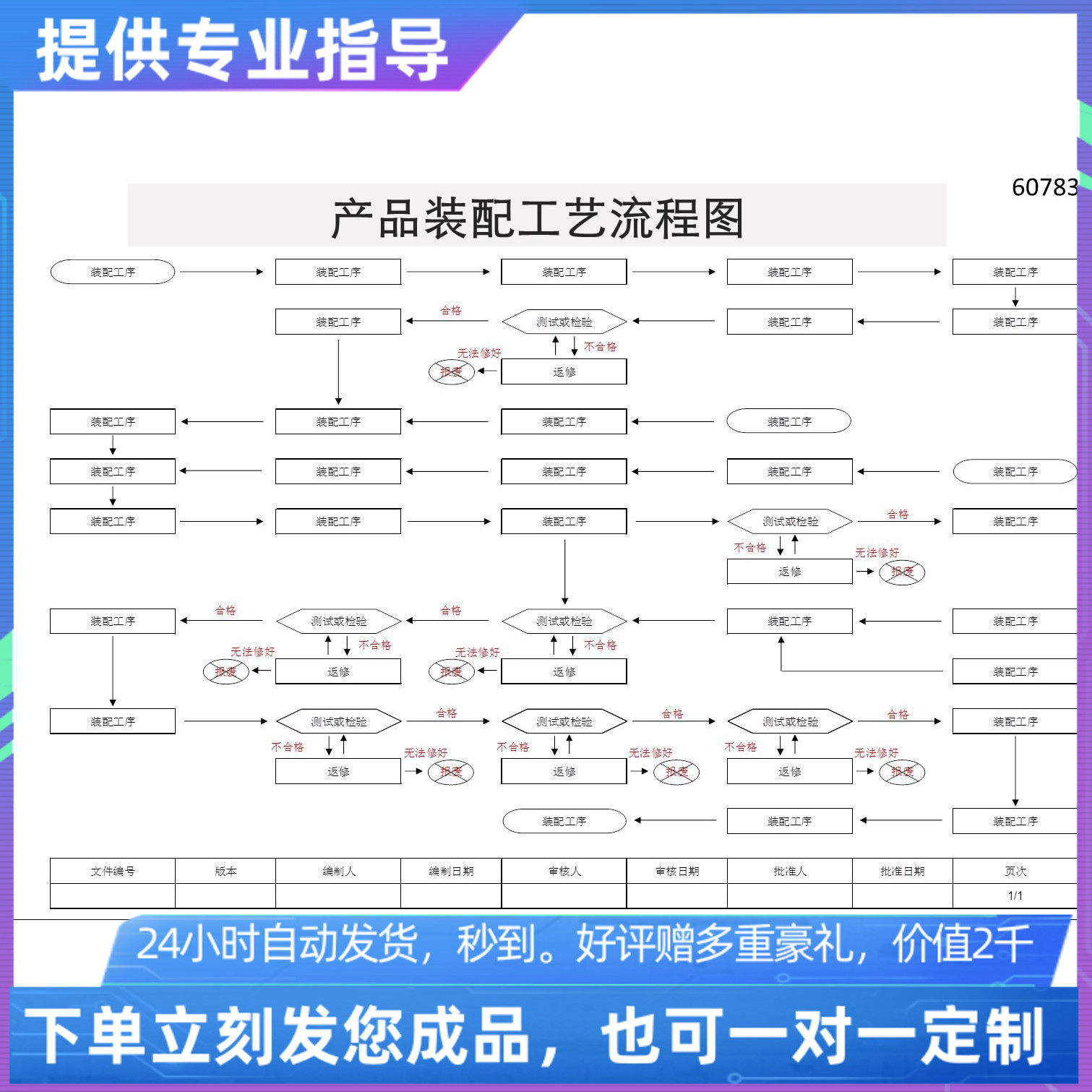 原创设计装配工艺流程图excel表格定制