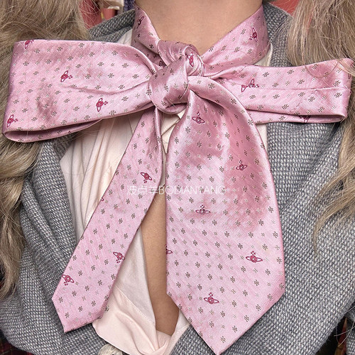 中古vintage土星丝巾女领带领巾高级感小众时髦刺绣丝巾古着配饰