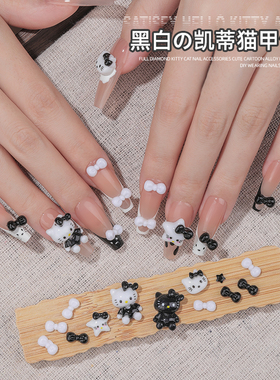 甜酷黑白Kitty猫美甲diy网红爆款夏日卡通kitty猫简约指甲装饰品