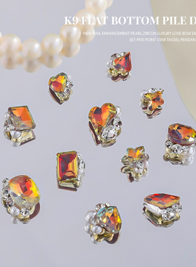 美甲饰品钻石美拉德堆钻K9爆闪尖底钻饰超闪指甲装饰幻彩爱心钻球