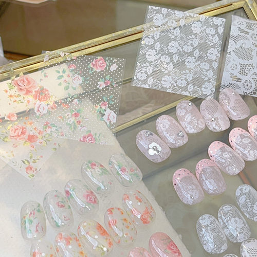 油画波点玫瑰蔷薇油画美甲转印