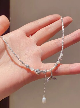 2026春夏新款精致碎银子仿珍珠鱼尾项链女小众轻奢气质百搭锁骨链