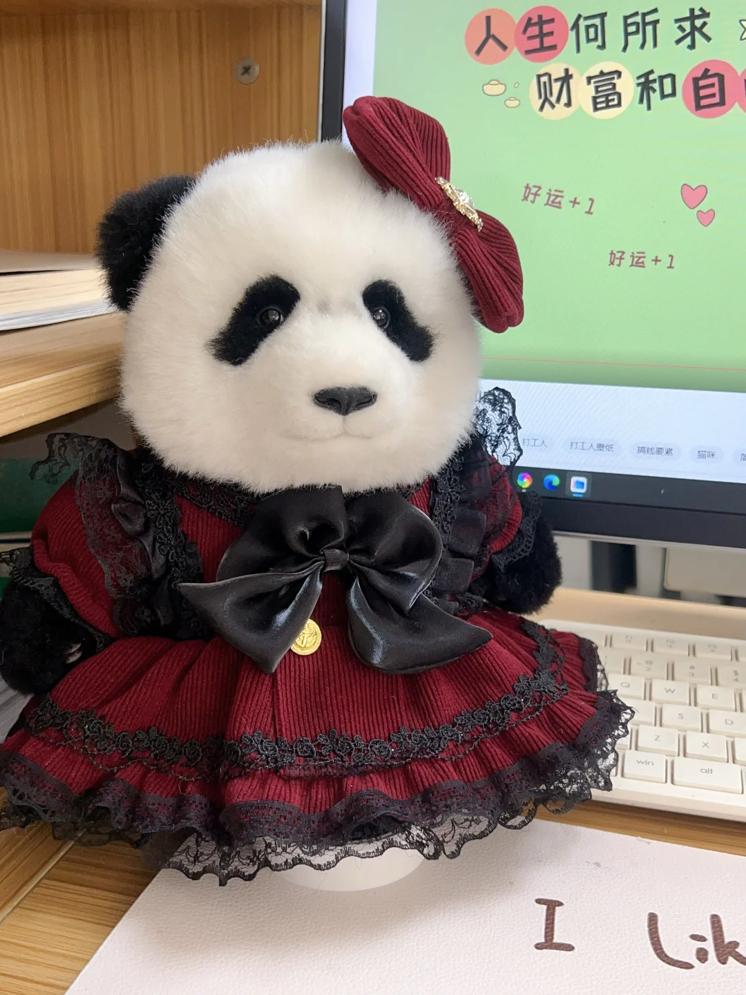 正版熊猫花花裙子毛绒玩具衣服大头福宝大头渝爱公主裙手工定制