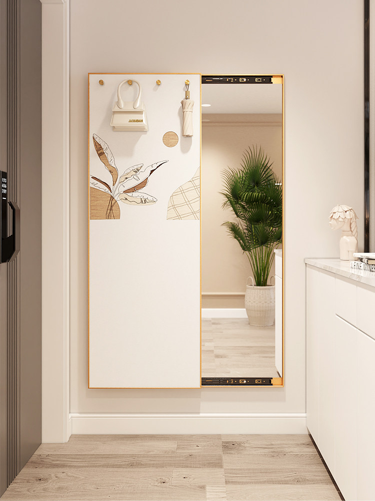 实木隐形穿衣镜可关闭隐藏式推拉镜子家用玄关试衣镜壁挂式全身镜
