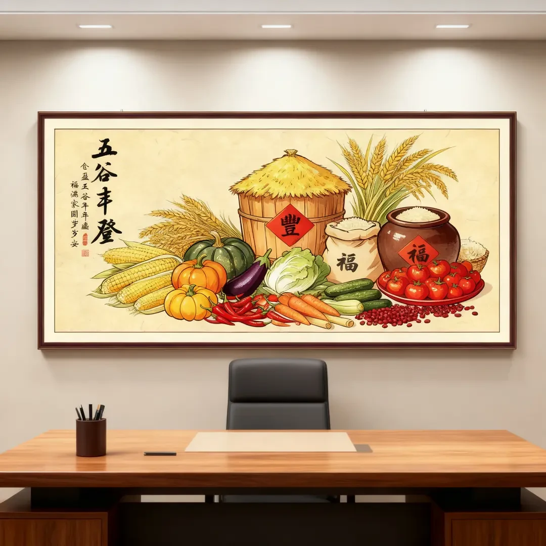 【五谷丰登】丰收麦穗粮仓国风喜庆餐厅玄关装饰自粘画现代简约