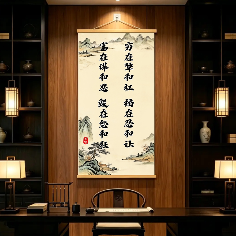 穷在犟和杠福在忍和让字画新中式励志装饰画书房挂画古风高级感