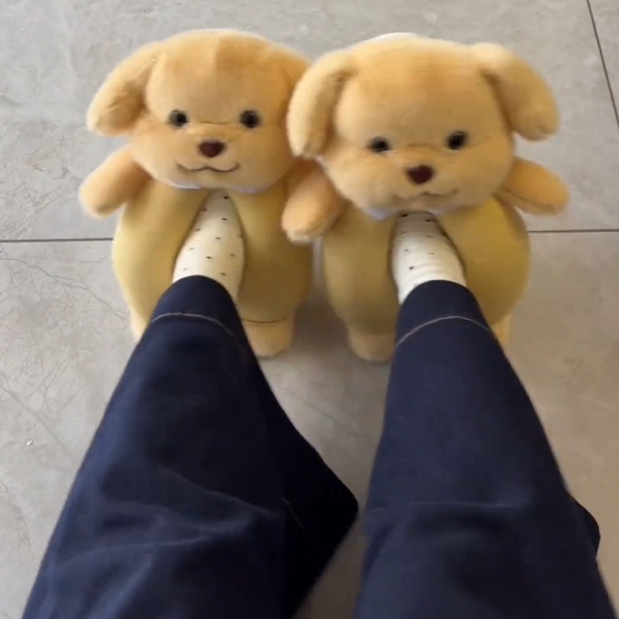 冬季可爱贵宾犬小鼻嘎毛毛拖鞋毛绒保暖家居室内防滑包跟棉拖鞋女