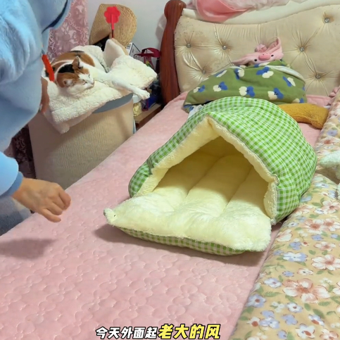 猫窝冬季保暖一体狗窝可拆洗半封闭式安全加绒睡袋防风猫床洞洞窝