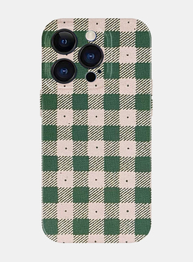 绿色格纹iPhone15手机保护壳苹果16promax新款小米14华为nova13全包prua70mate50p60荣耀300vivox20适用OPPO