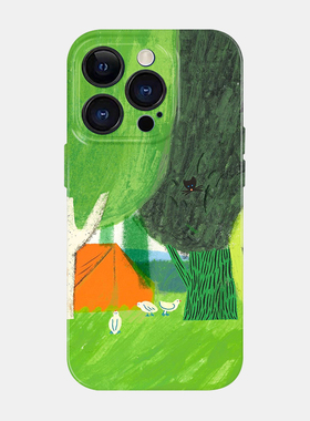 绿色涂鸦插画适用iPhone16promax苹果15小米14新款mate60华为p70nova荣耀200菲林手机壳13opporeno12vivox100