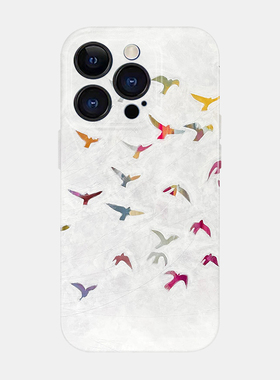 适用苹果16手机壳15promax小米14华为mate60亮面菲林p70荣耀200蓝色nova13一加12oppo全包vivo艺术彩色飞鸟集