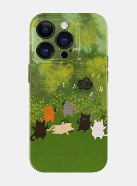 猫咪野外happy苹果15promax菲林手机壳iPhone16plus新款13小米14华为prua70绿色mate60vivox200适用荣耀300软