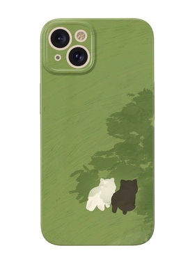 可爱猫咪~油画风夏天适用iPhone17promax软苹果14p菲林nova13手机壳简约小米15u女mate60华为p80绿色荣耀200