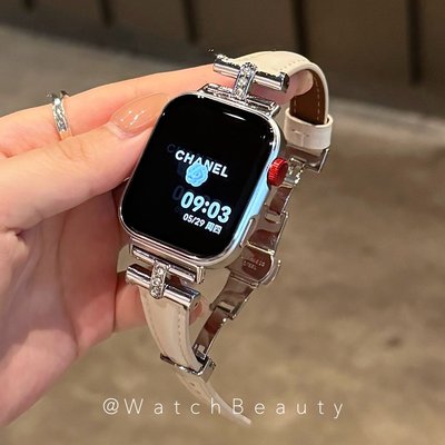 适用华为皮质凯旋门镶钻蝴蝶扣手表表带FIT3FIT4ProGT56watch45