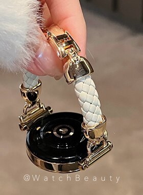 适用华为菱格皮质编绳拼金属手表表带GT5GT6watch4watch5GT3GT4女