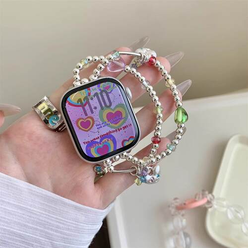 适用苹果手表表带iwatchs10炫彩闪钻串珠s876女款applewatch9小米